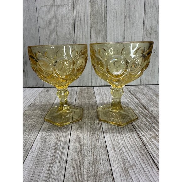 Vtg Fostoria Moonstone Yellow Gold Amber Champagne Goblets  5 1/8" Tall Set of 2 - Picture 4 of 12
